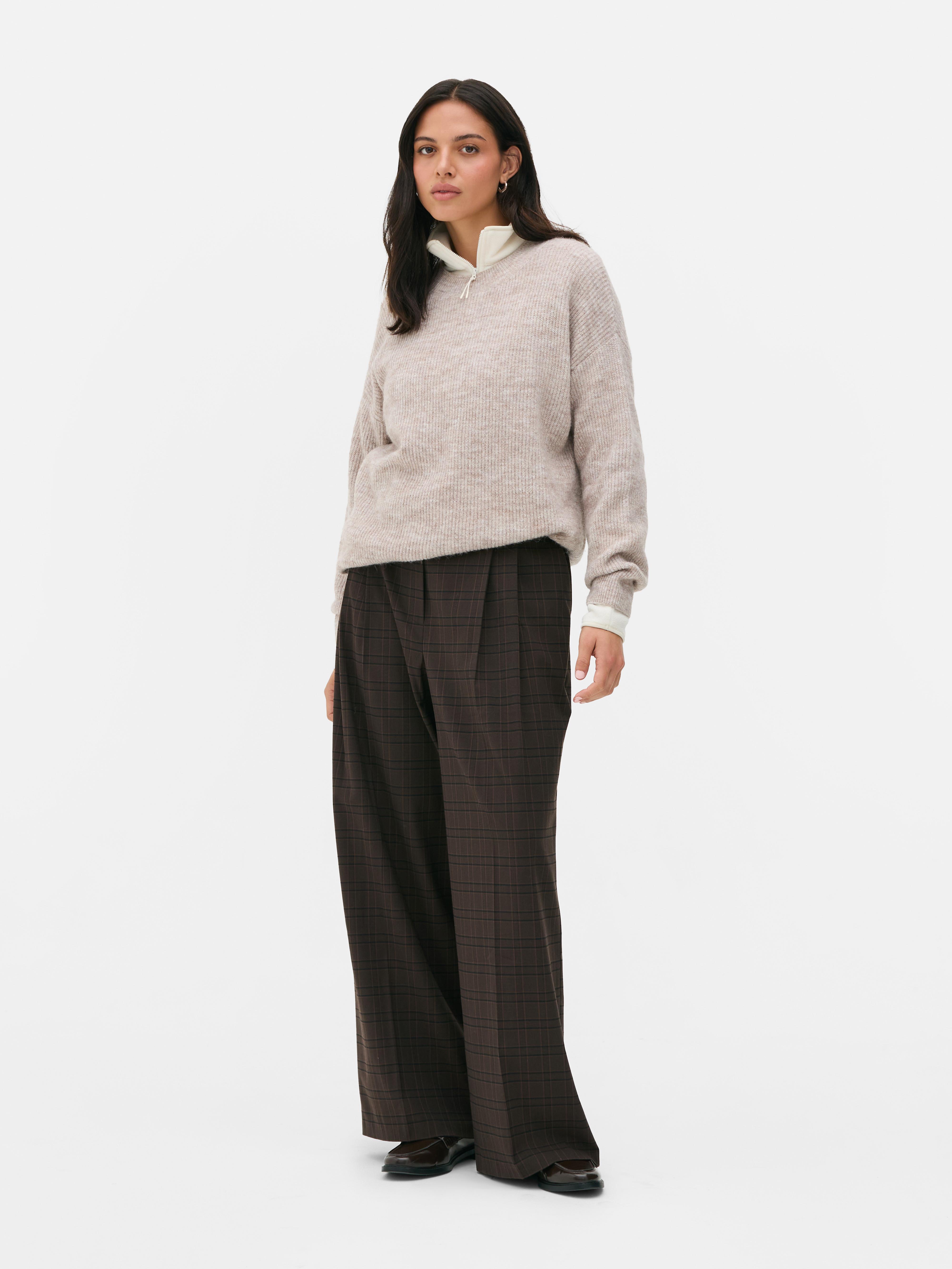High-Waisted Check Pants