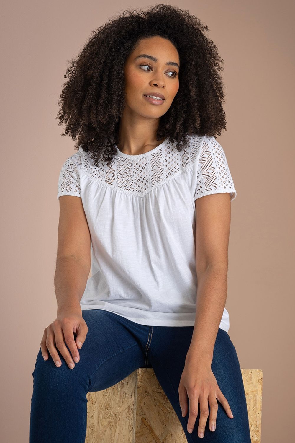 Klass. Lace Trim Jersey Top