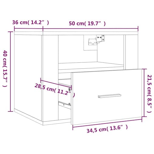 NNEVL Wall-mounted Bedside Cabinet White 50x36x40 cm