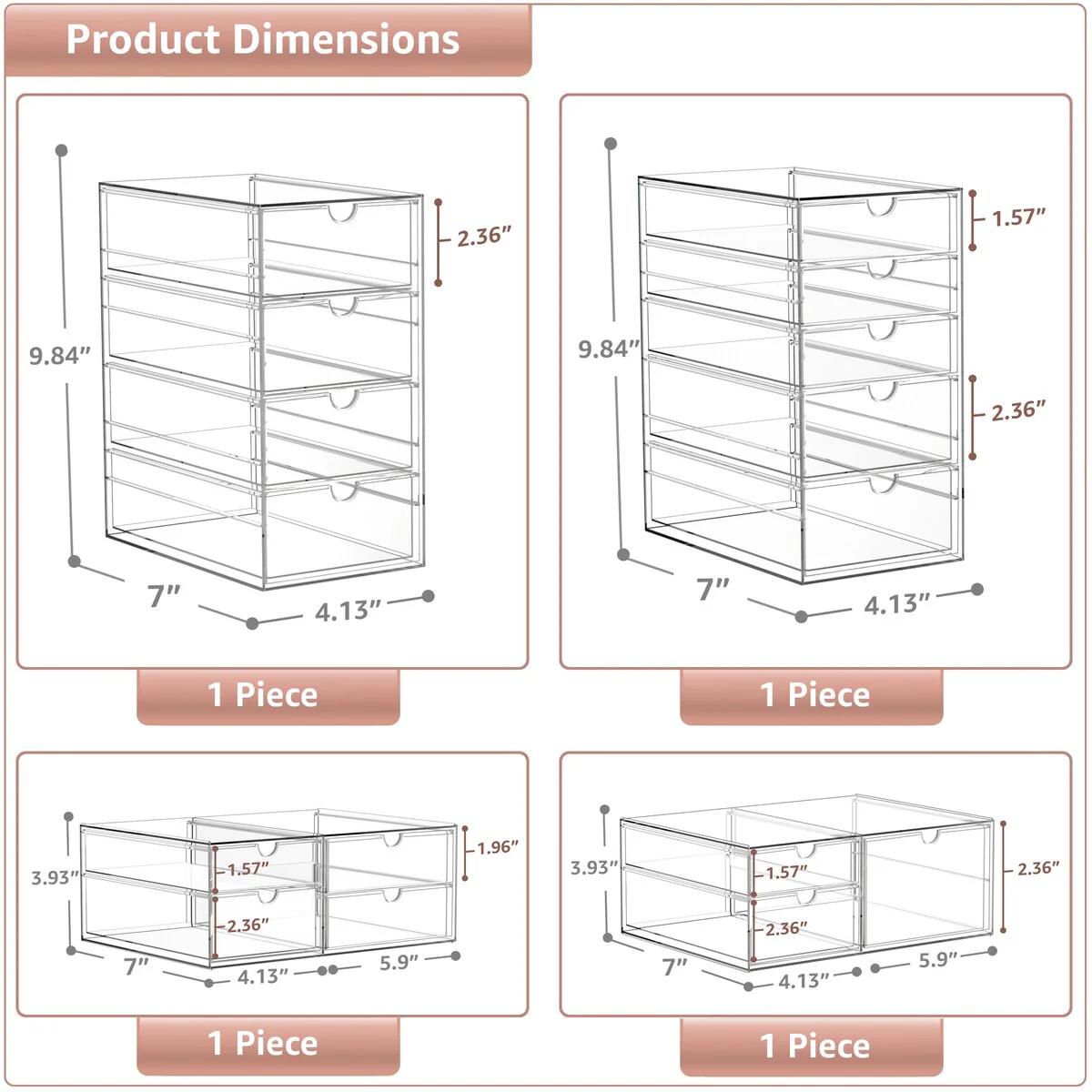 Sorbus Acrylic Cosmetic Makeup Organizer 16 Drawers Clear Stackable Storage Bins For Jewelry And Office Supplies Organizer- 4Pc