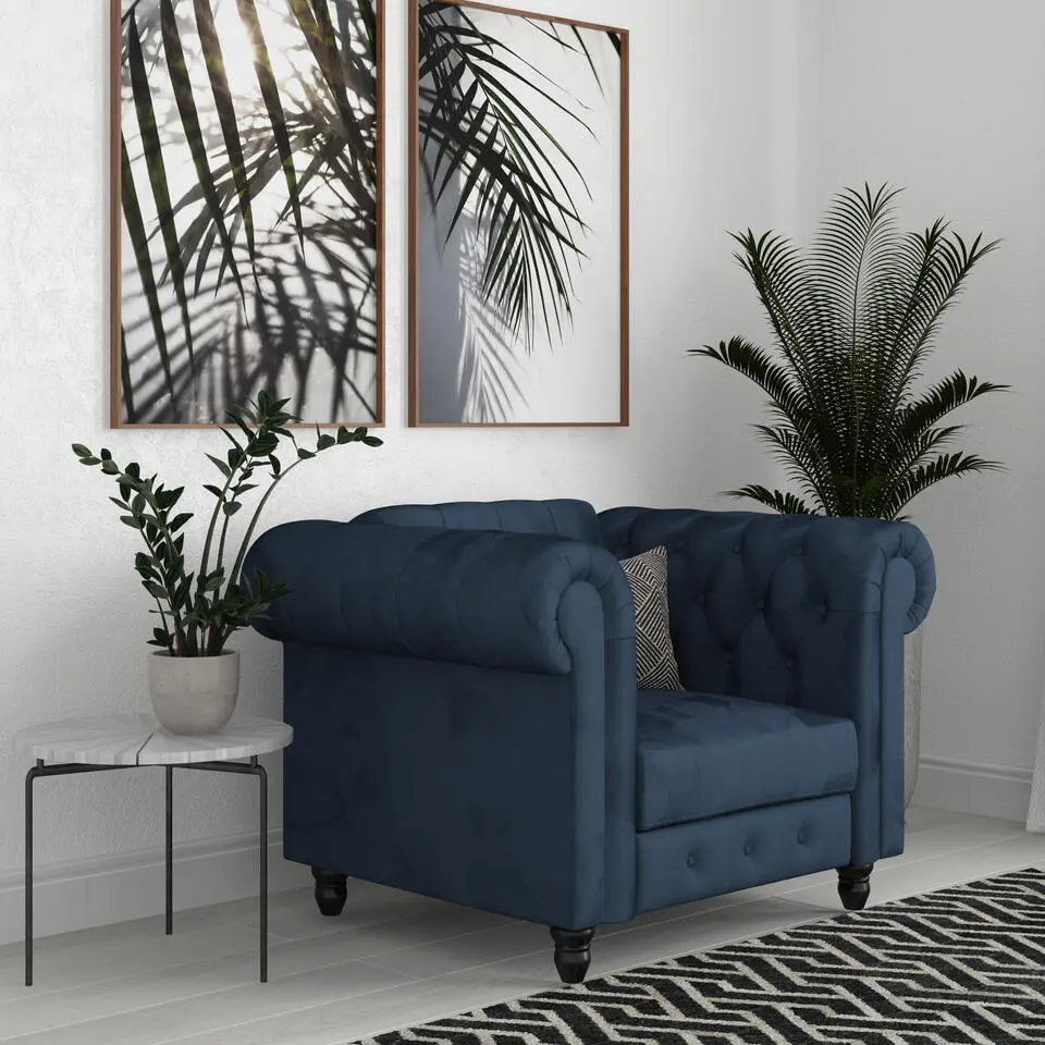 Felix - Fauteuil chesterfield blauw fluwelen