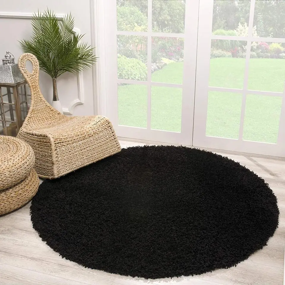 Loca Shaggy Rond Vloerkleed Zwart Hoogpolig - 300 CM ROND