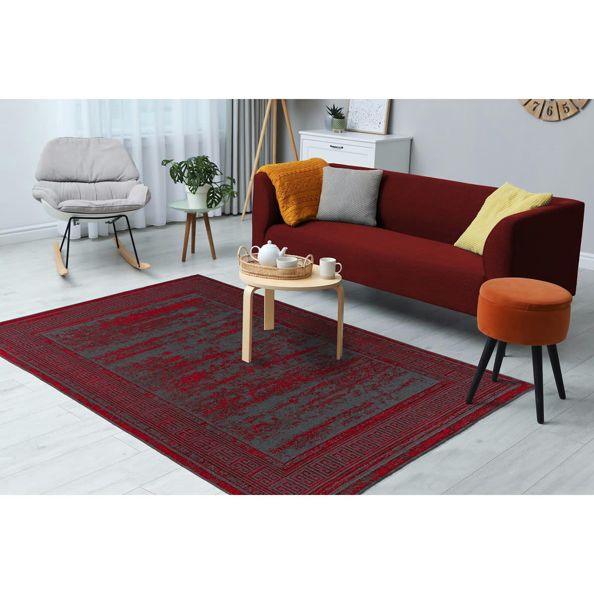 IVO - Tapis de salon en polyester rouge 120x170 cm