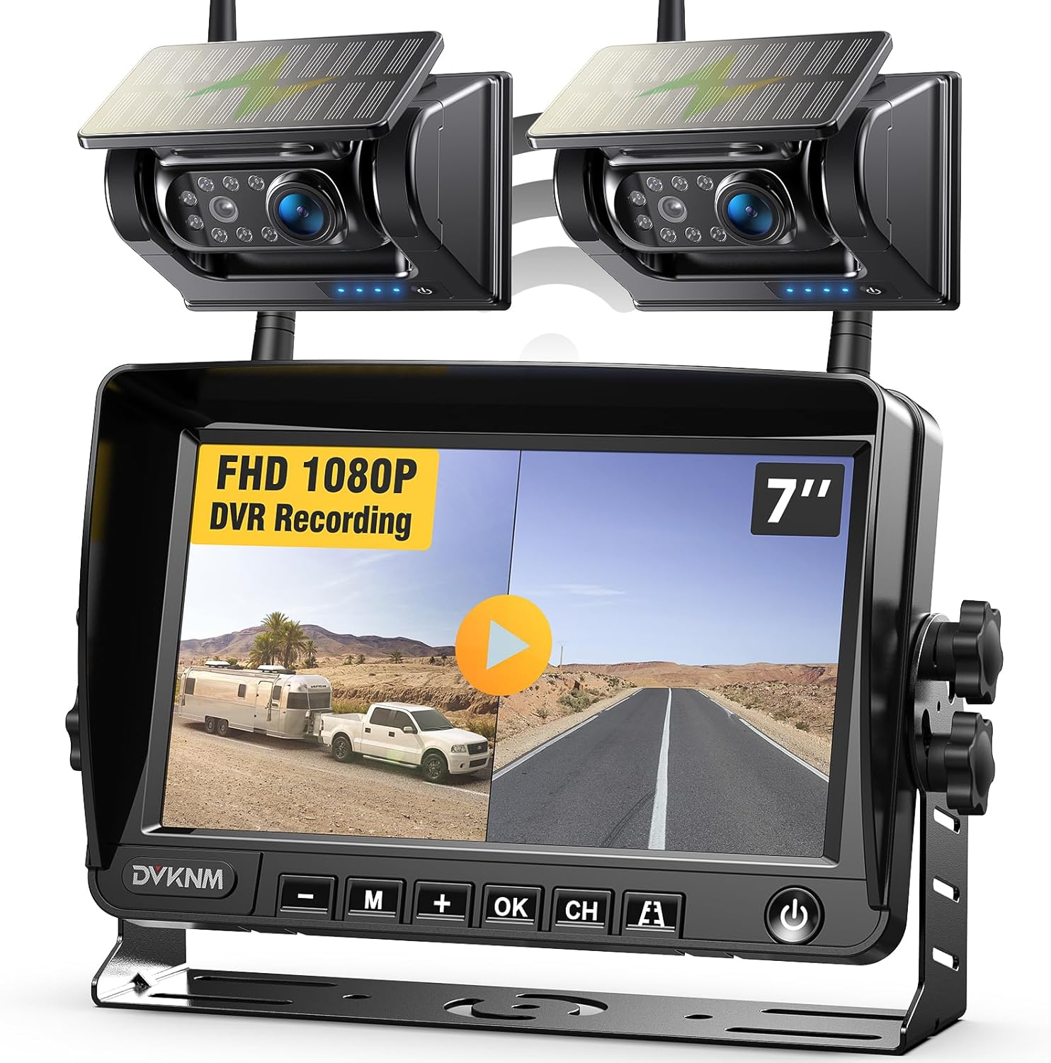 2 Magnetic Solar Wireless Backup Camera HD1080P 3 Mins DIY Installation DVR 7 IPS Monitor Rechargeable Reverse Camera System for Hitching Gooseneck Horse Trailer Fifth Wheels/Car RV Truck AP7-2