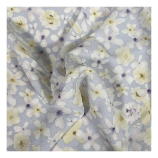 Blue Watercolour Floral Crinkle Print Fabric by the Metre