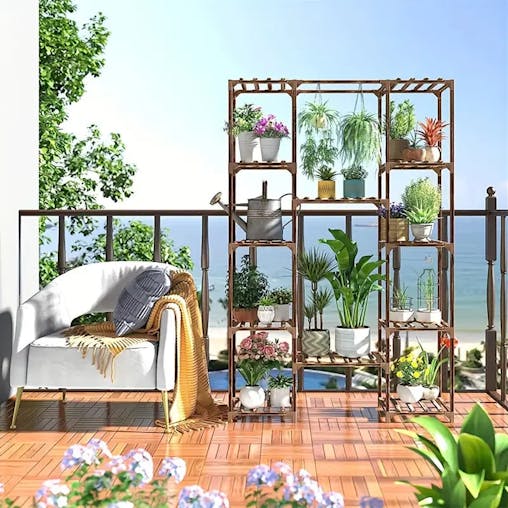 NNETM Multi-layer Wooden Plant Stand - 12 Tier Flower Pot Holder Rack