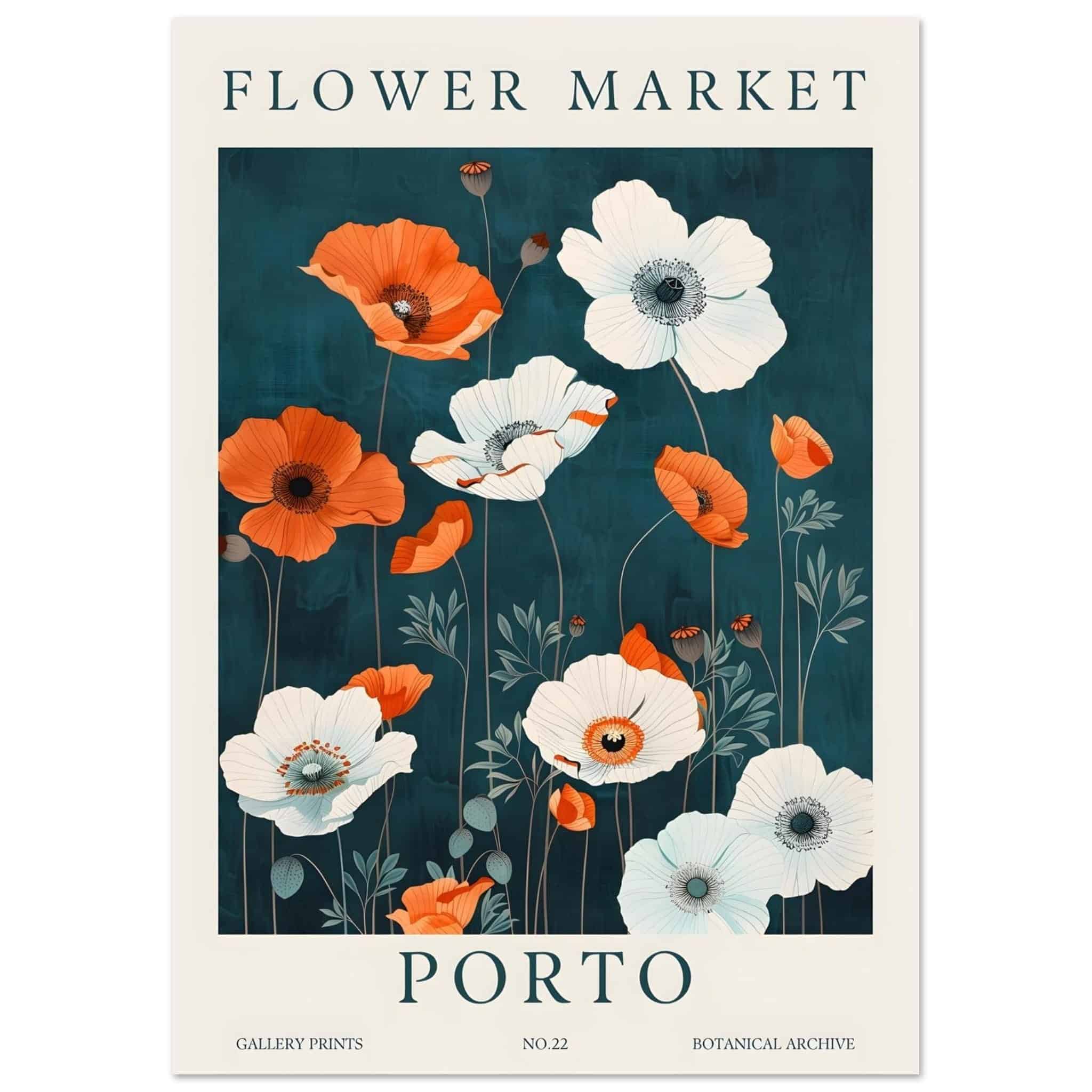 Artfulprints Poster Flower market - Porto  - A4 21x29.7 cm - Meerkleurig
