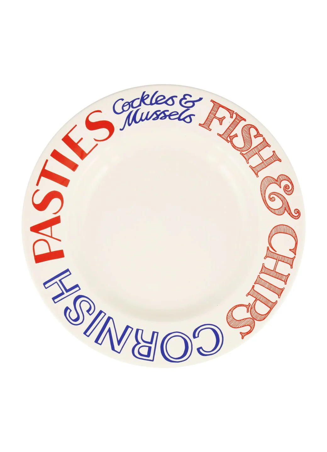 Red & Blue Toast Fish & Chips Large Dinner Plate, 10.5 Inch