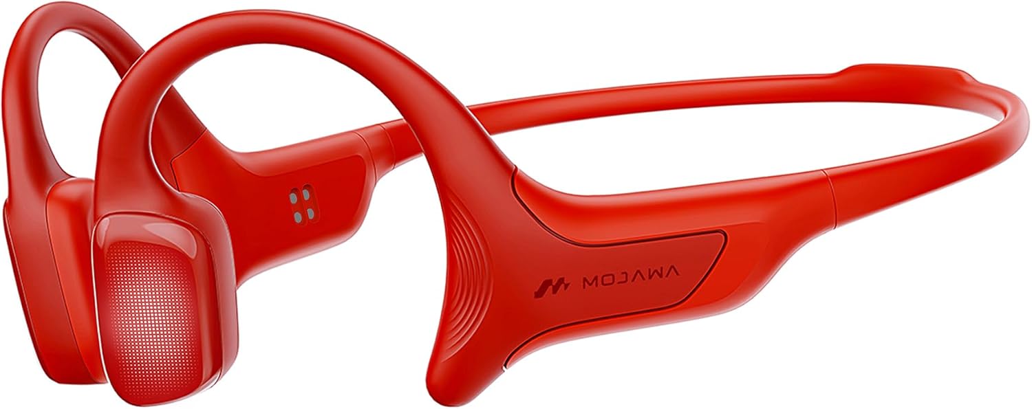 mojawa HaptiFit Terra Advanced Smart Sports Wearable  Open Ear Bluetooth Bone Conduction Headphones with Mic and 32GB MP3  Waterproof Wireless Earphones for Workouts  Swimming and Running  Red
