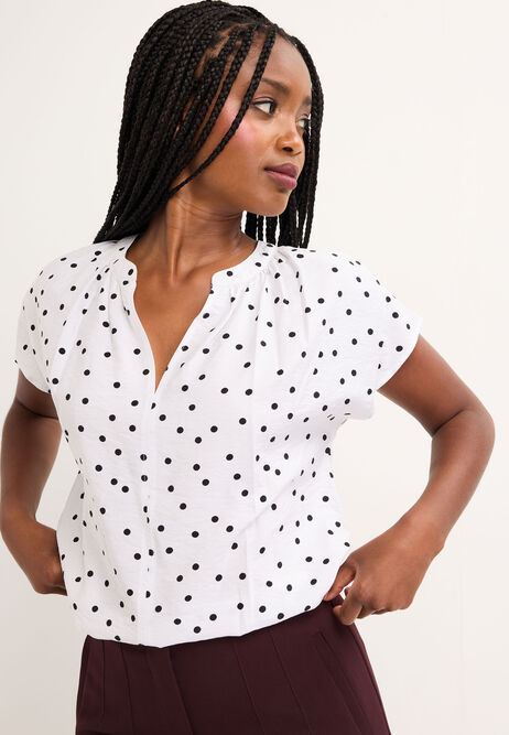 Womens White Polka Dot Shell Top