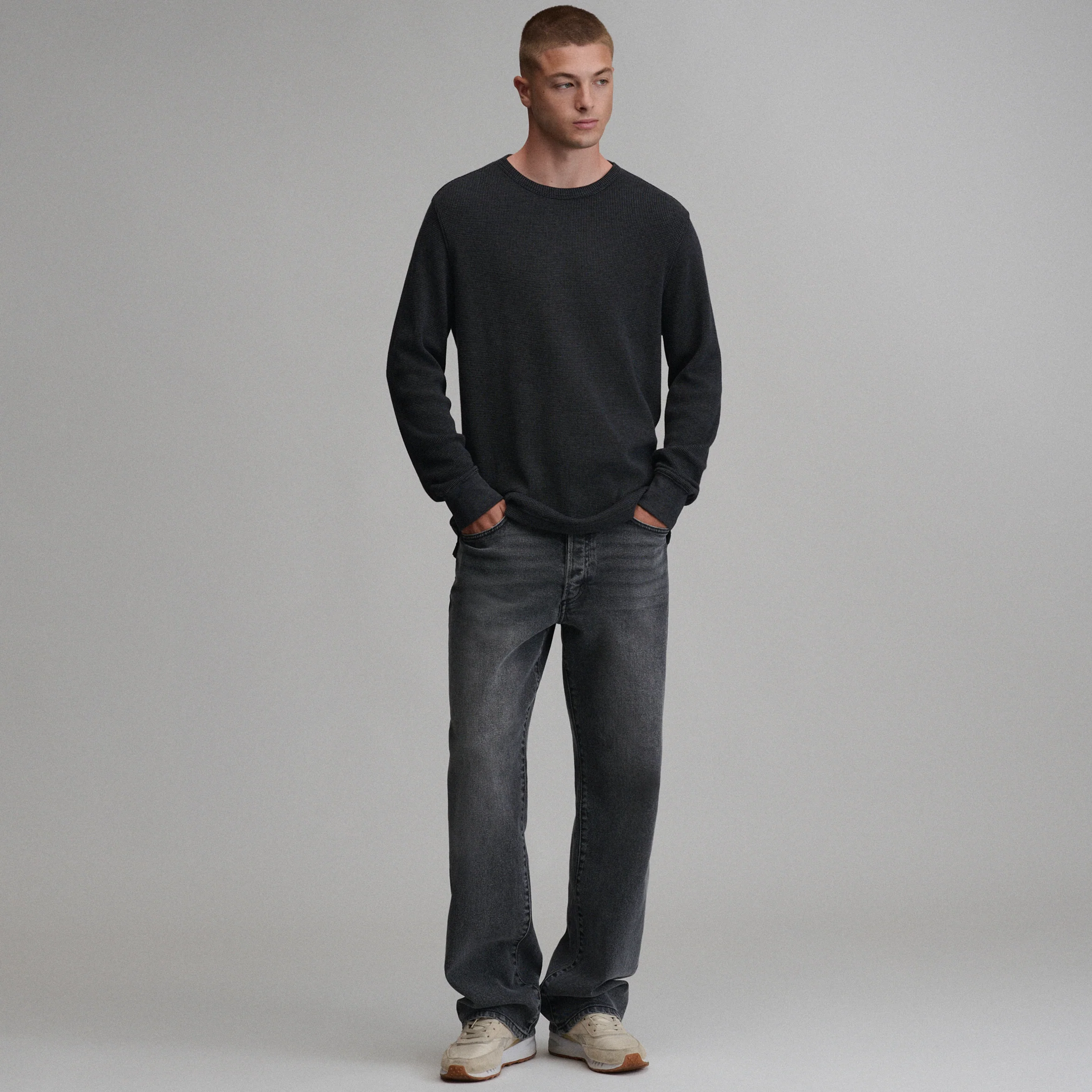 Men's Plaited Waffle Thermal Crew