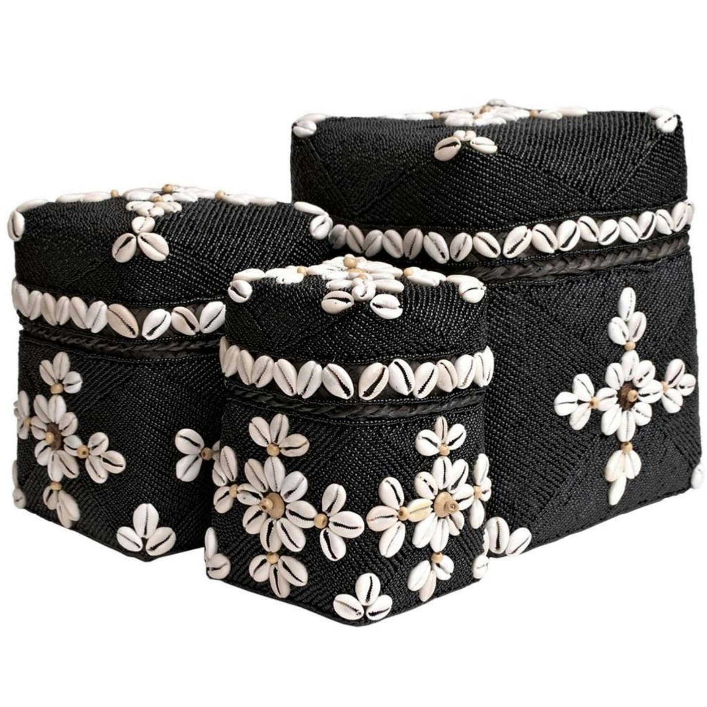 TUTTY - Boite décorative en bambou et coquillages, noir L20xH30 cm