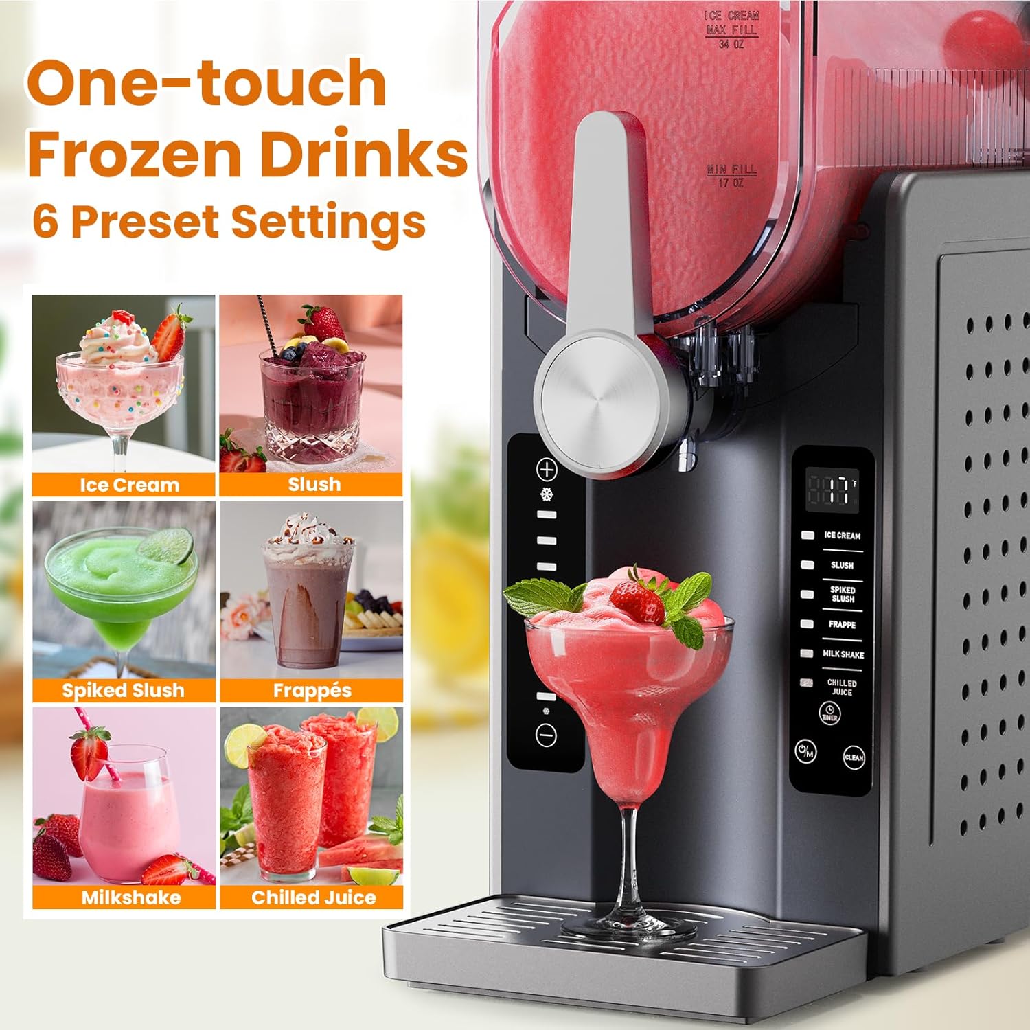 Slushie Machine: No Ice Needed Slushy Machine for Home, 6 Preset, Real-Time Temp Display, Auto-Clean | Frozen Margaritas, Cocktails, Frappés, Ice Cream, Smoothies, Milkshakes,Summer Parties