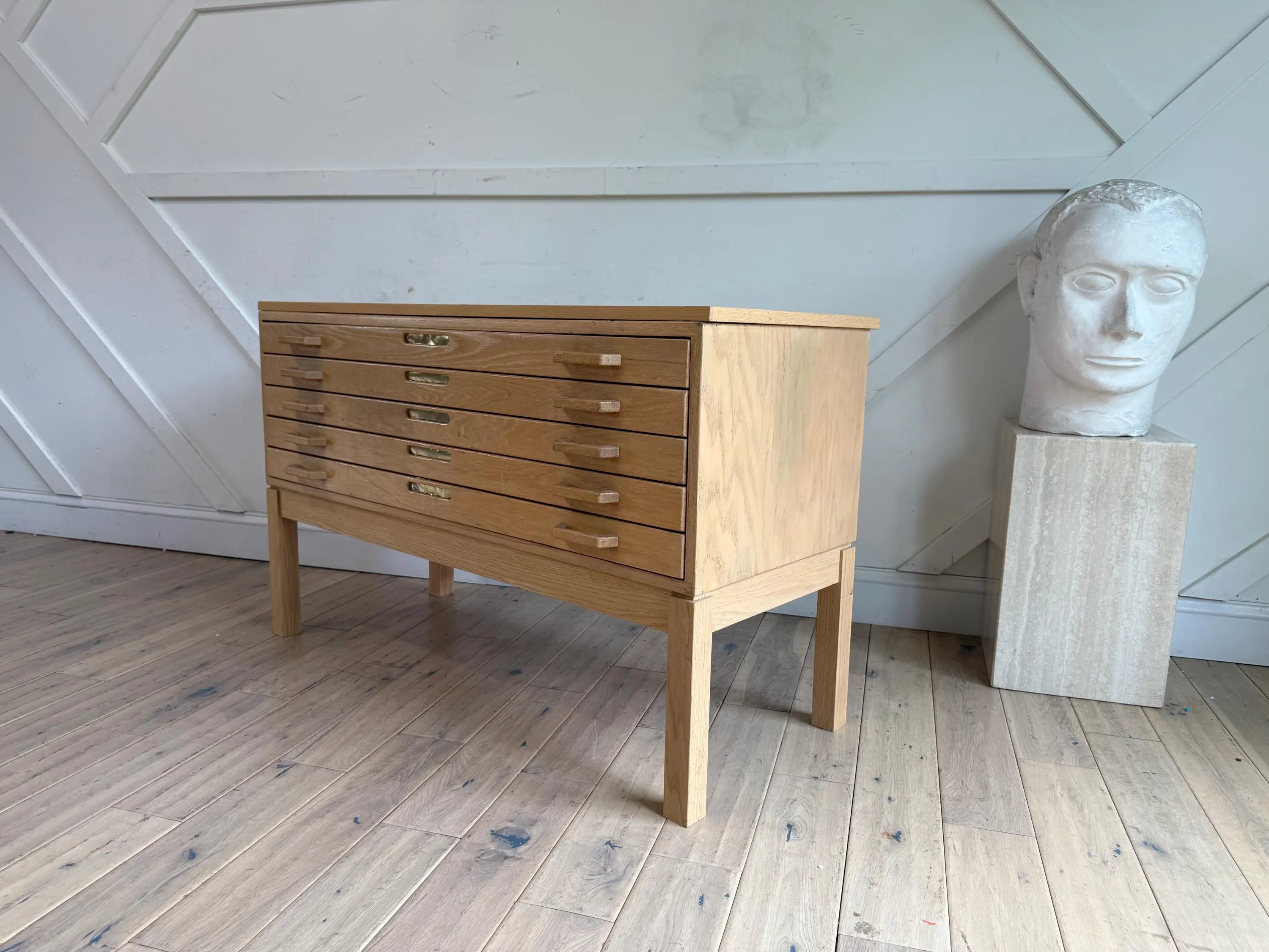 Vintage pair of Oak Danish modern Apothecary Cabinet | Flat File Storage Cabinet