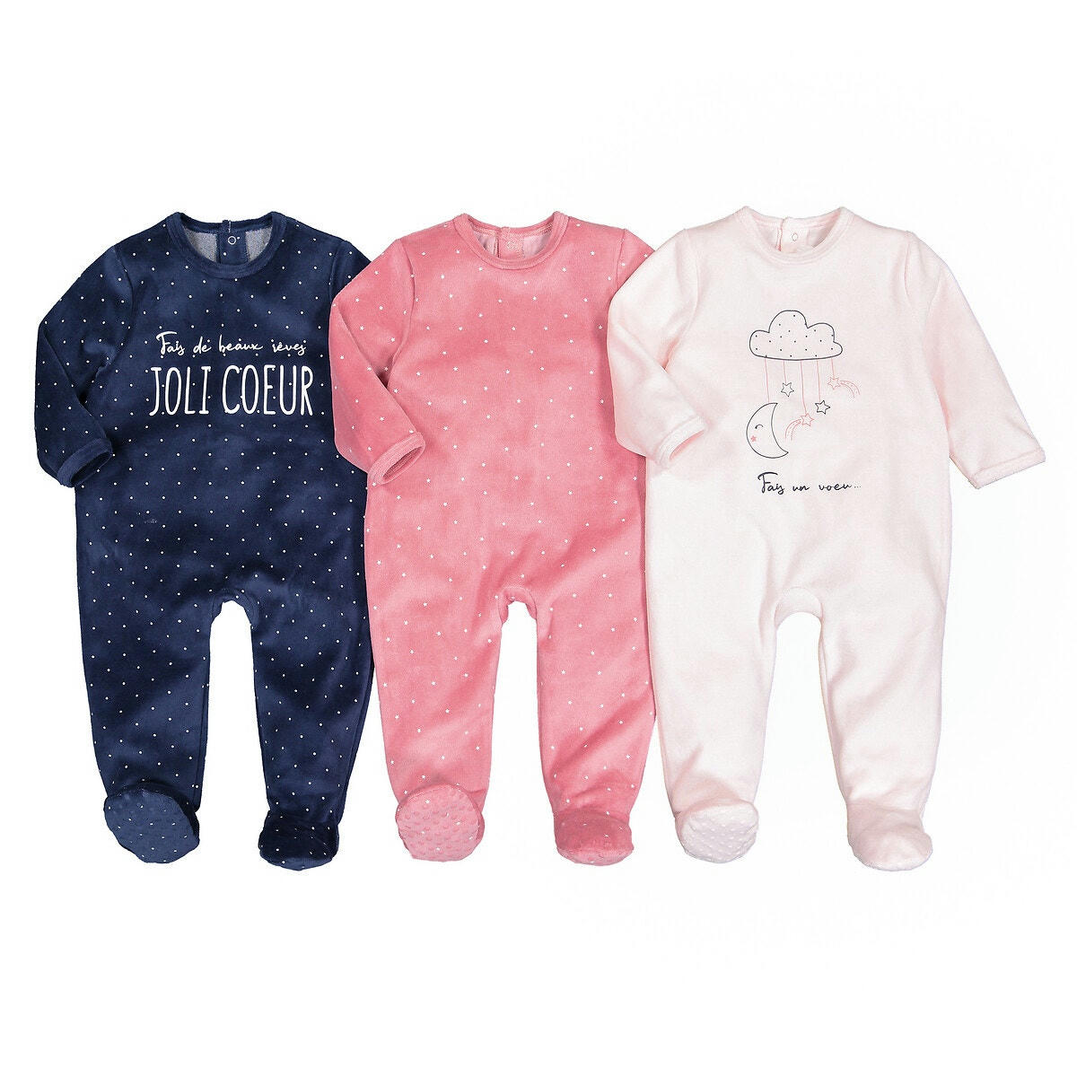 Lot de 3 pyjamas 1 pièce en velours