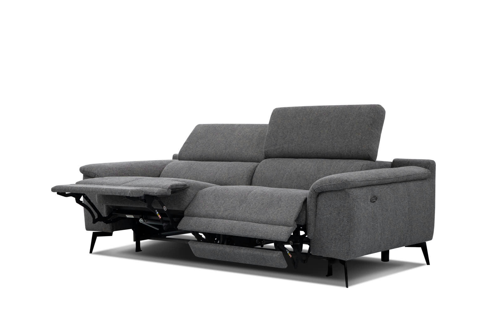 FIERO - Canapé droit 3 places XXL avec 2 relax  électriques tissu gris foncé