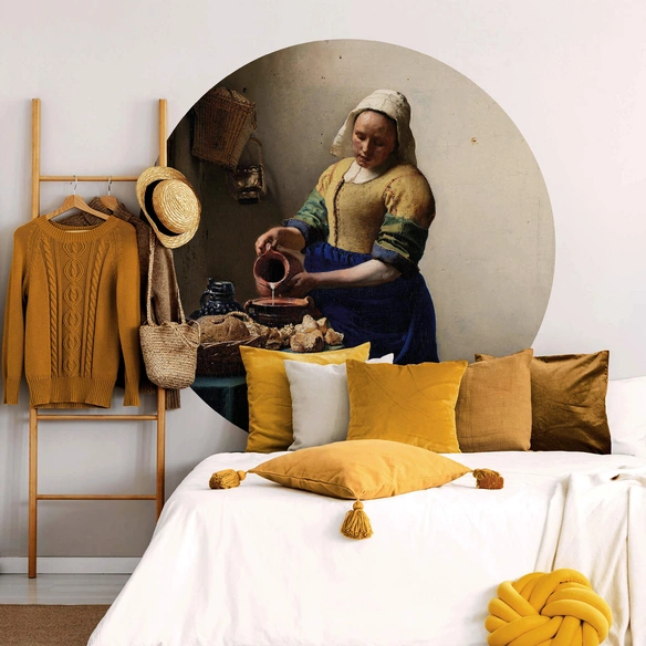Vliestapete »Runde Vliestapete«, Vermeer Kunst Milchkrug Gemälde, mehrfarbig, matt