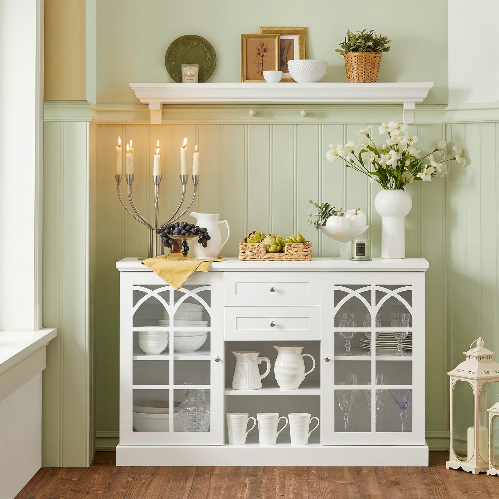 - Buffet de rangement effet bois blanc