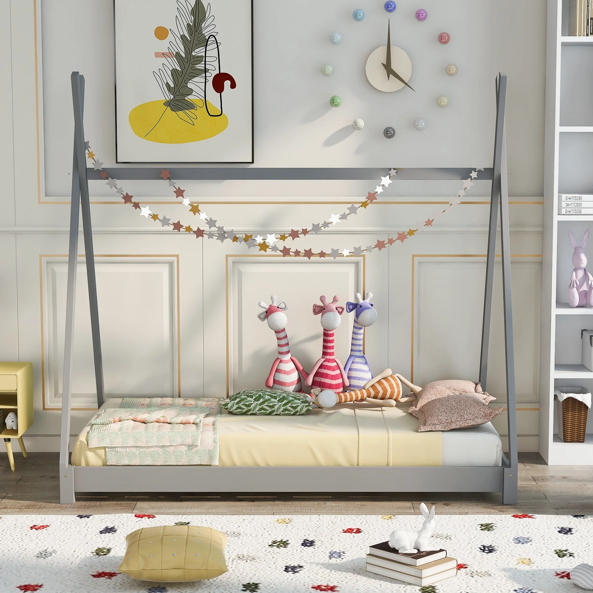 Sturdy Twin House Bed Frame for Kids with Hanging Space and Easy Access