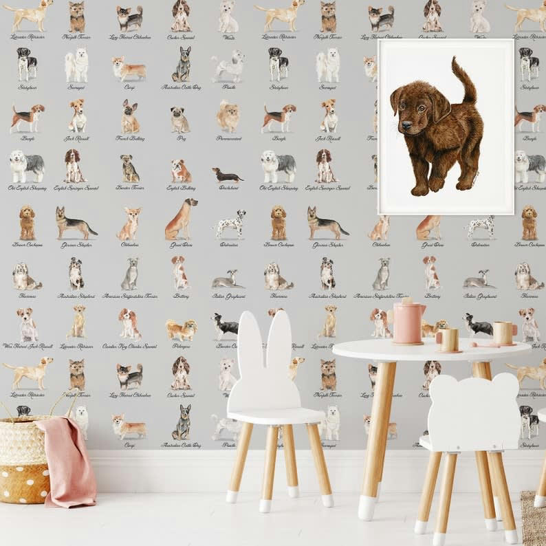 ANIMALI - Papier Peint Chiens Fond Gris 250x200 cm