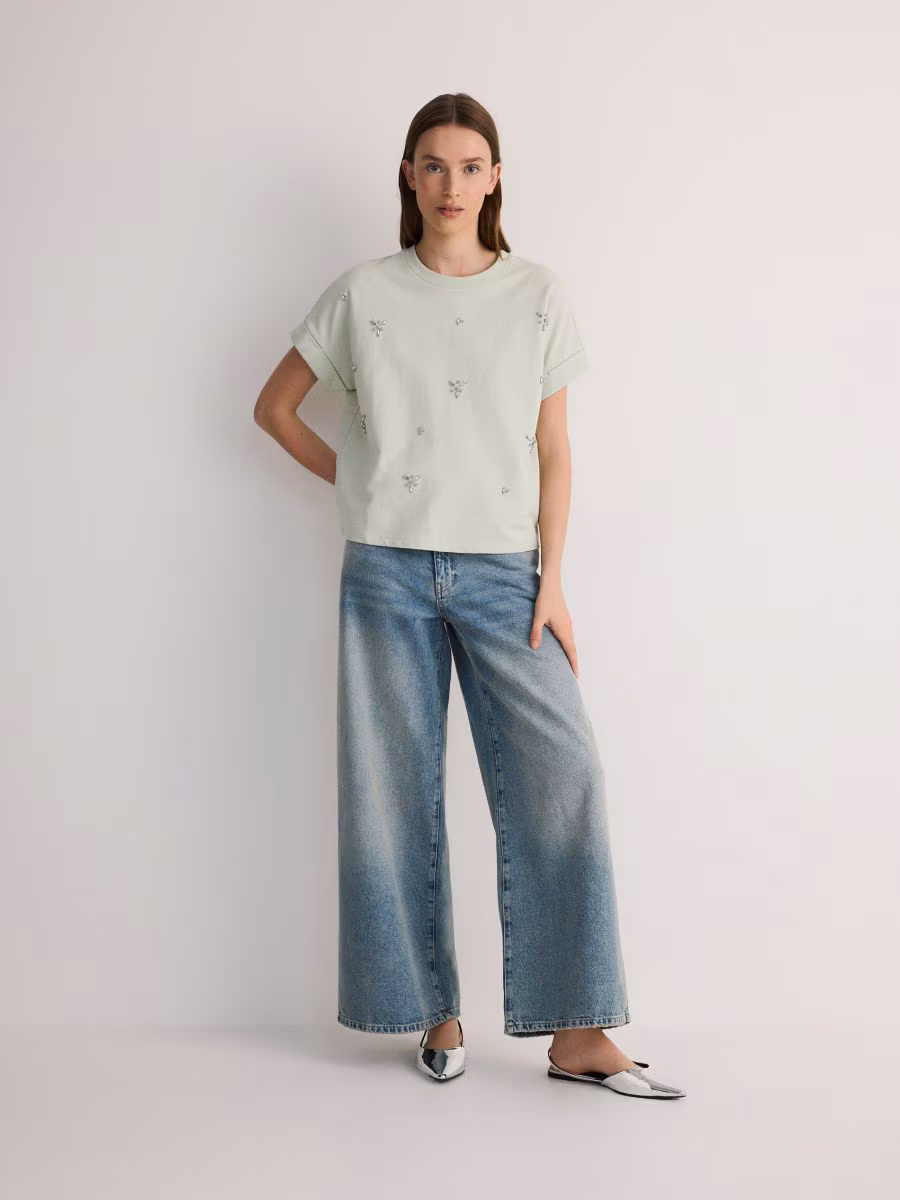 Boxy T-Shirt With Rhinestone Detailing