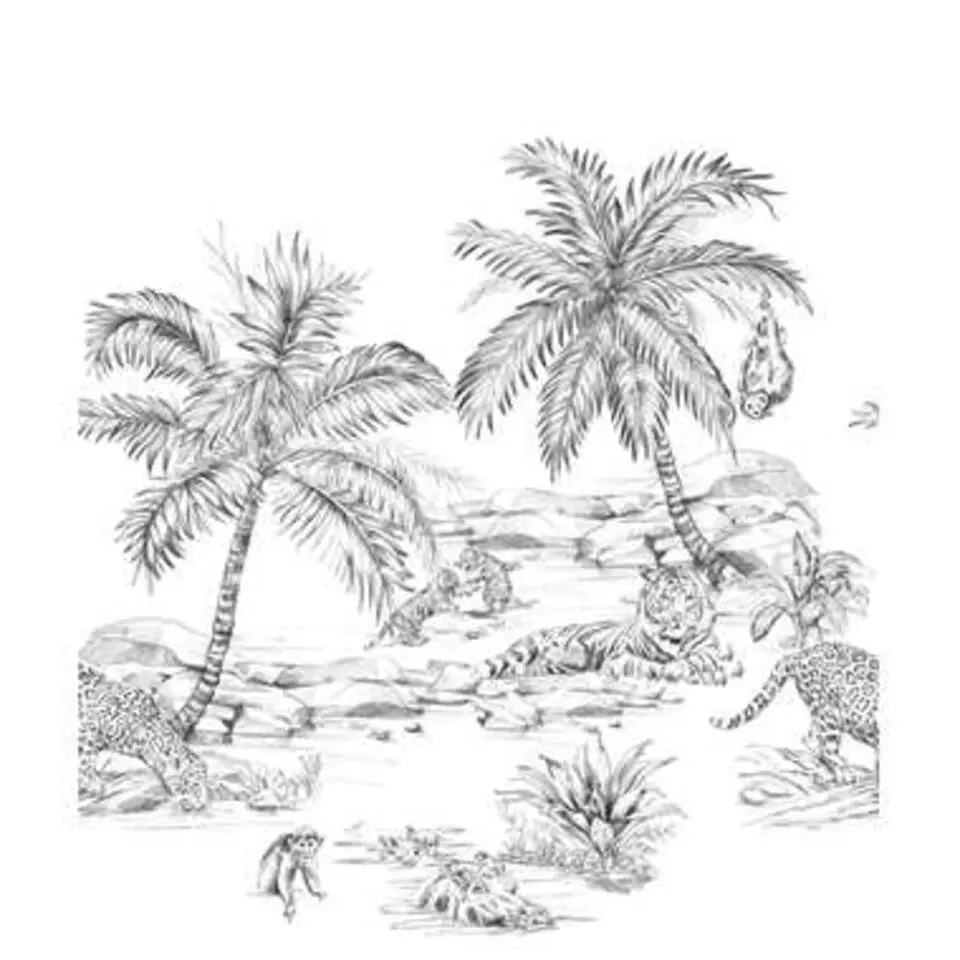 Origin fotobehang - safari pentekening - zwart wit - 2.5 x 2.79 m