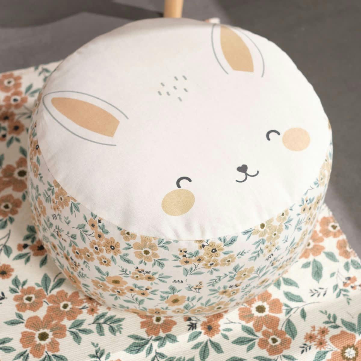 FUNNY LAPIN - Pouf imprimé en coton rose 20x45