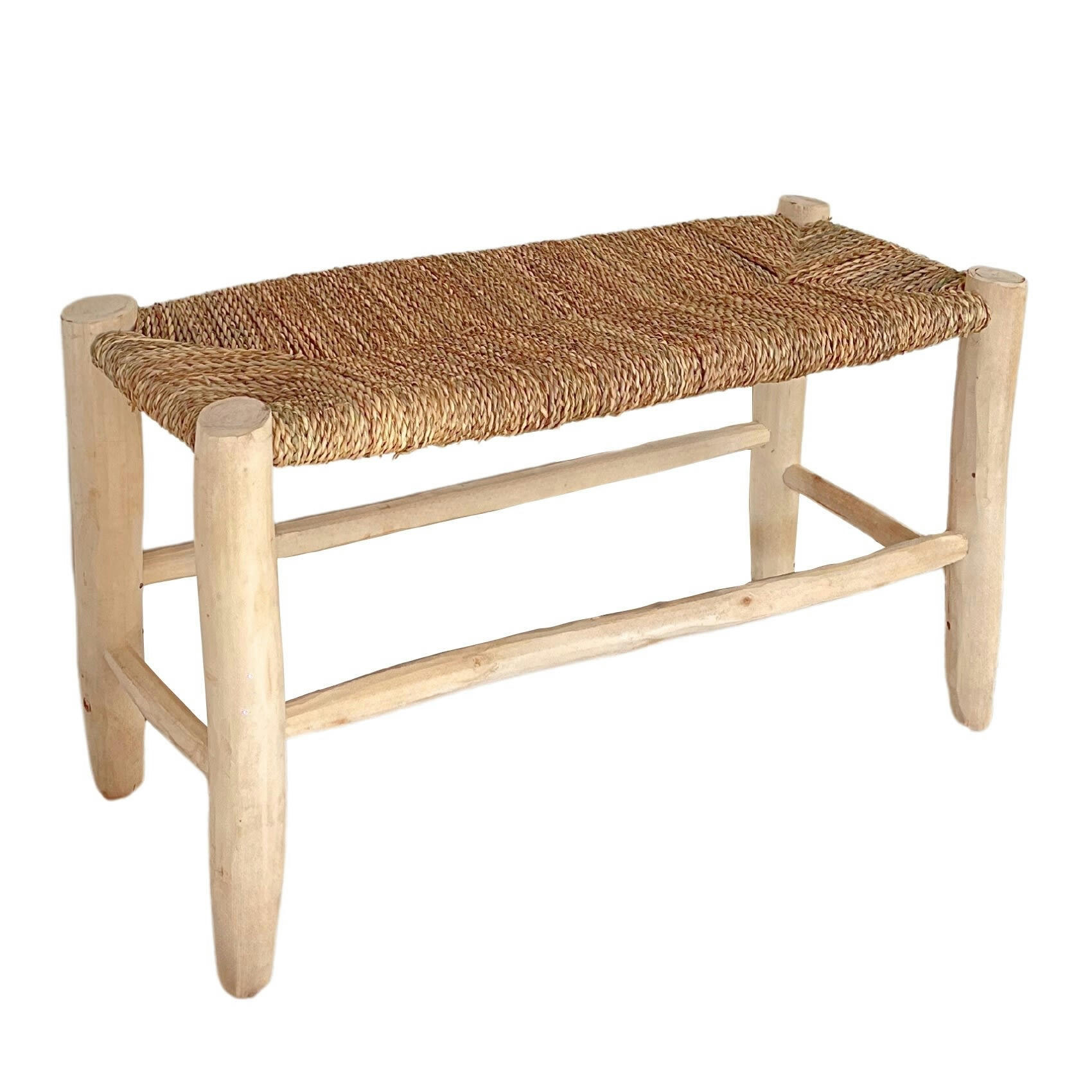 - Banc marocain  tressage central bois naturel 80 cm