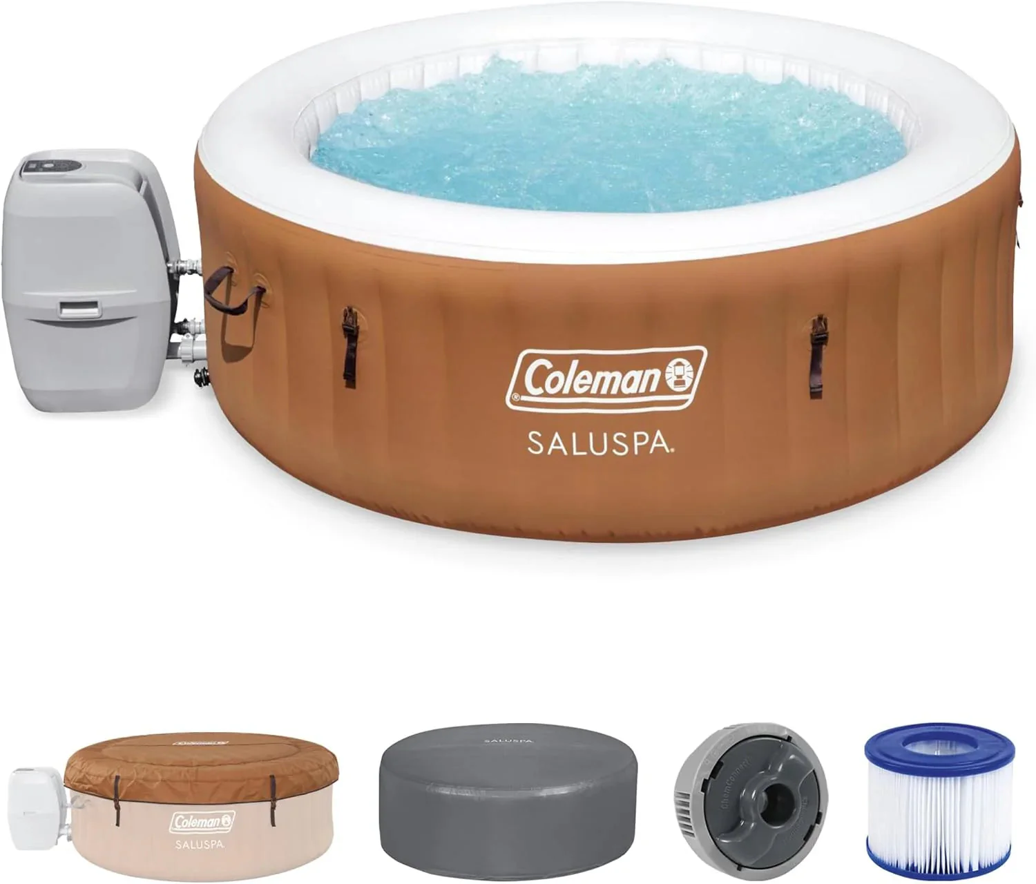 Coleman SaluSpa Miami AirJet 2 to 4 Person Round Inflatable Hot Tub Portable Outdoor Spa with 120 Soothing AirJets and Insulated Cover, Black(Orange/Energy Efficient)