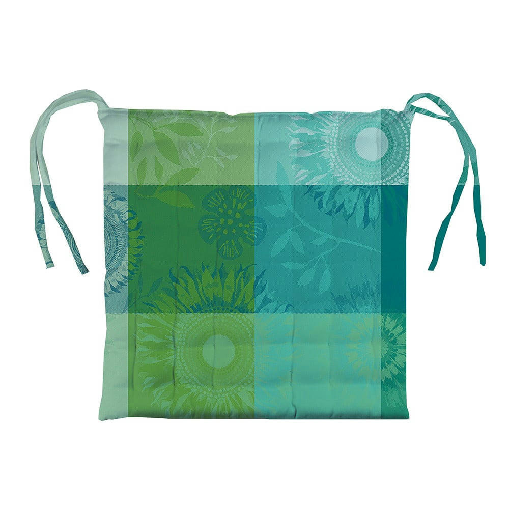 MILLE TOURNESOLS CHLOROPHYLLE - Galette de chaise enduit imperméable pur coton vert 38X38