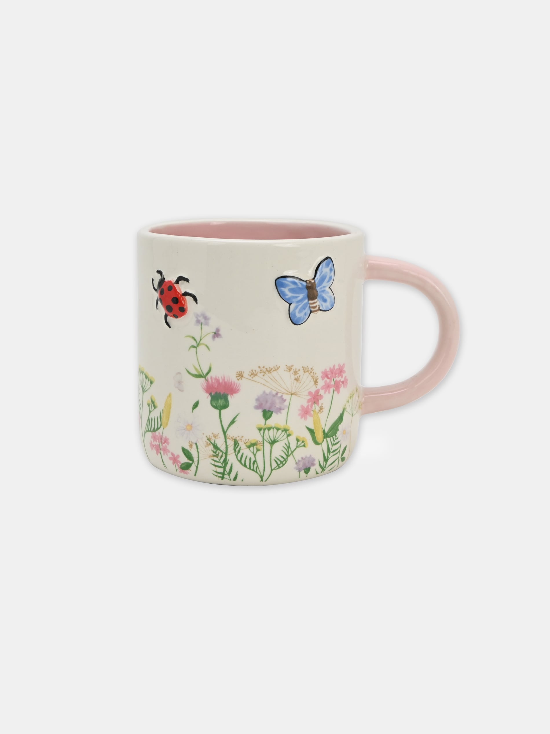 Ceramiczny kubek z motywem roślinnym i tłoczonymi zwierzętami