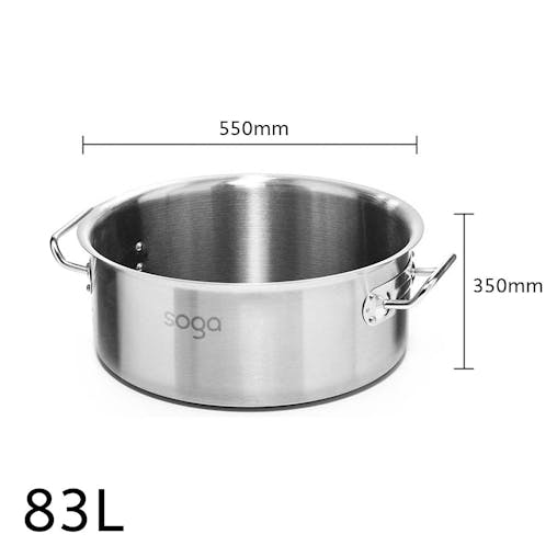 SOGA Stock Pot Stainless Steel Without Lid 83L 18/10