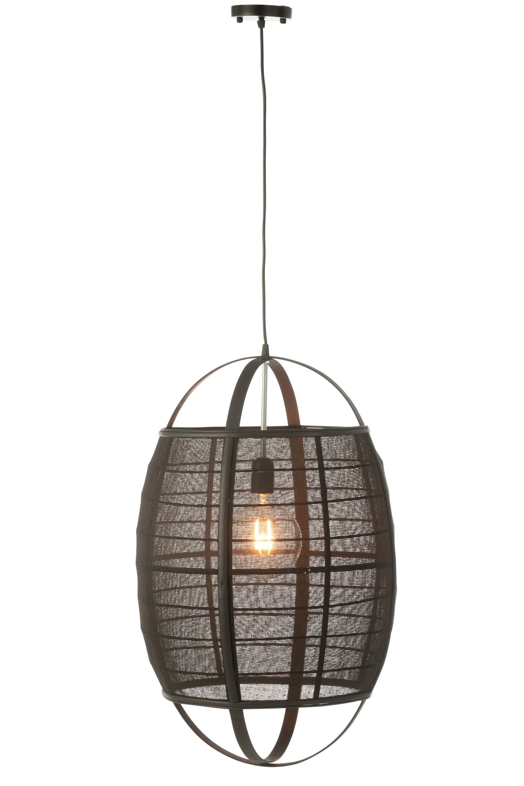 J-Line hanglamp Ion - linnen/bamboe - zwart - large