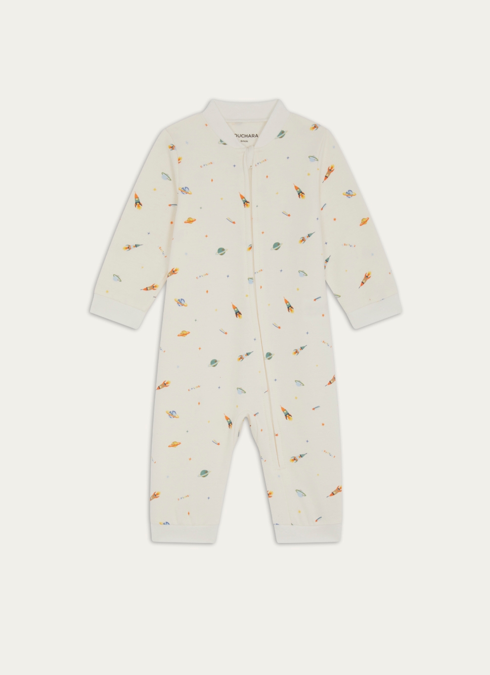 GRENOUILLÈRE ZIPPÉE EN MOLLETON IMPRIMÉ GALACTIQUE BLANC