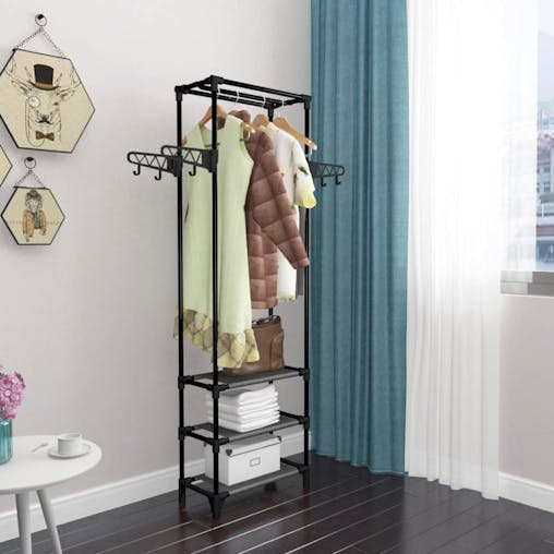 NNEVL Clothes Rack Steel and Non-woven Fabric 55x28.5x175 cm Black