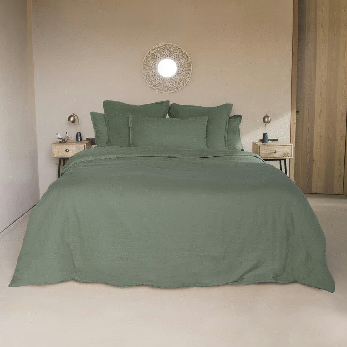 HORTENSE - Drap housse lin lavé  180x200x40 vert pistache