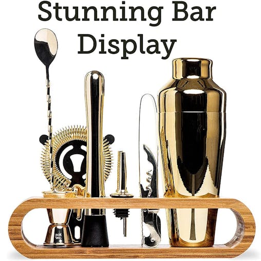 NNEOBA 10-Piece Bartender Cocktail Bar Set with Bamboo Stand