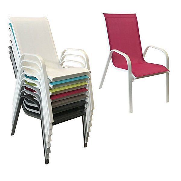 Lot de 8 chaises MARBELLA en textilène rose - aluminium blanc - HAPPY GARDEN