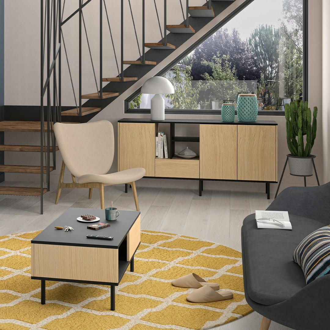 LORD - Buffet effet bois chêne clair et noir