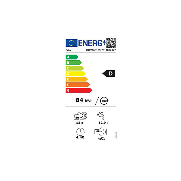 Lave-vaisselle 60cm 13 couverts 47db gris Beko TDFV16310S b100