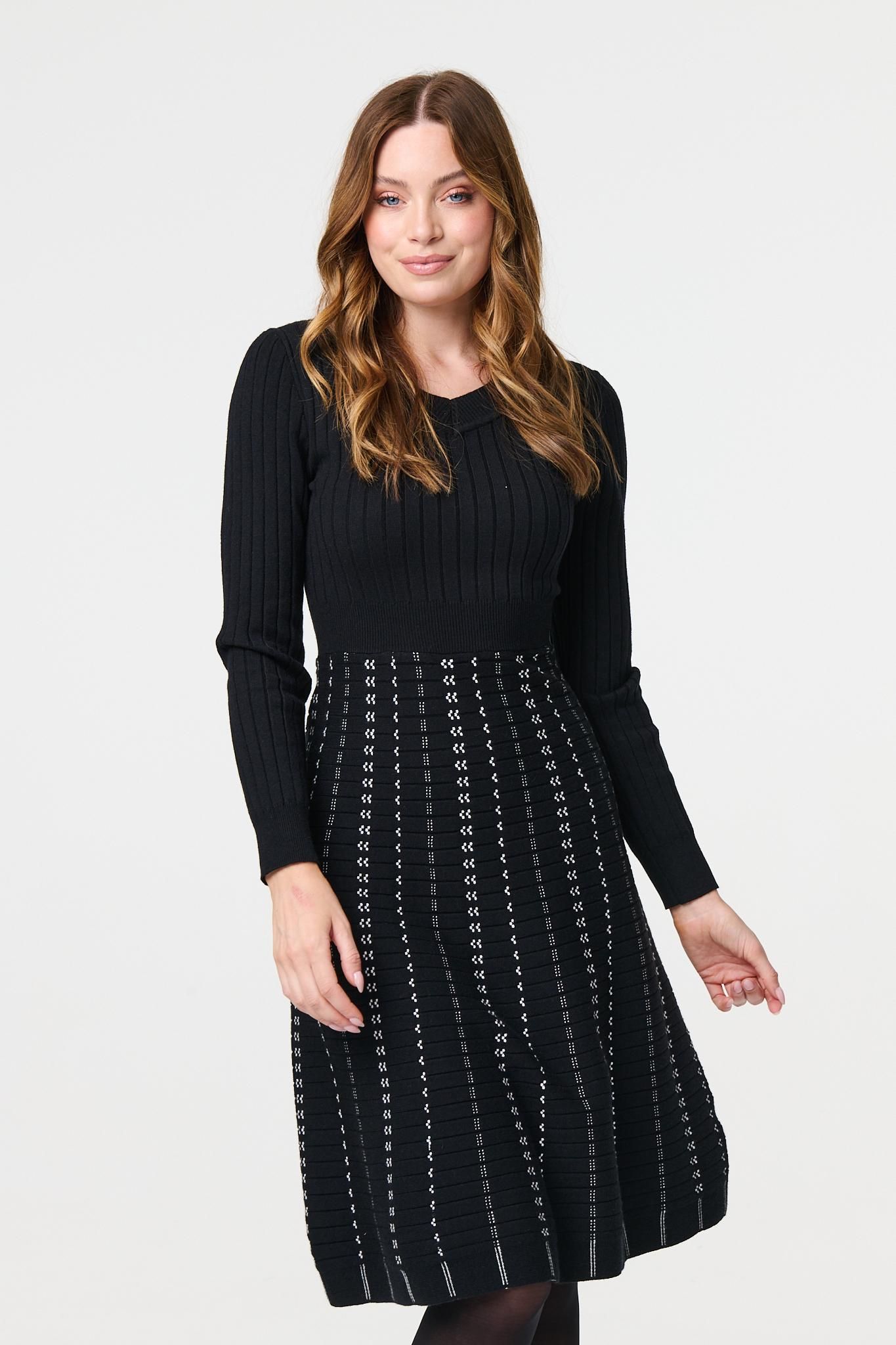 Izabel London Striped Long Sleeve Midi Knit Dress