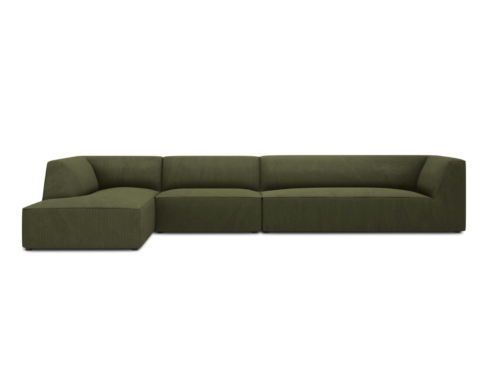 RUBY - Canapé d'angle gauche 5 places en tissu velours côtelé vert