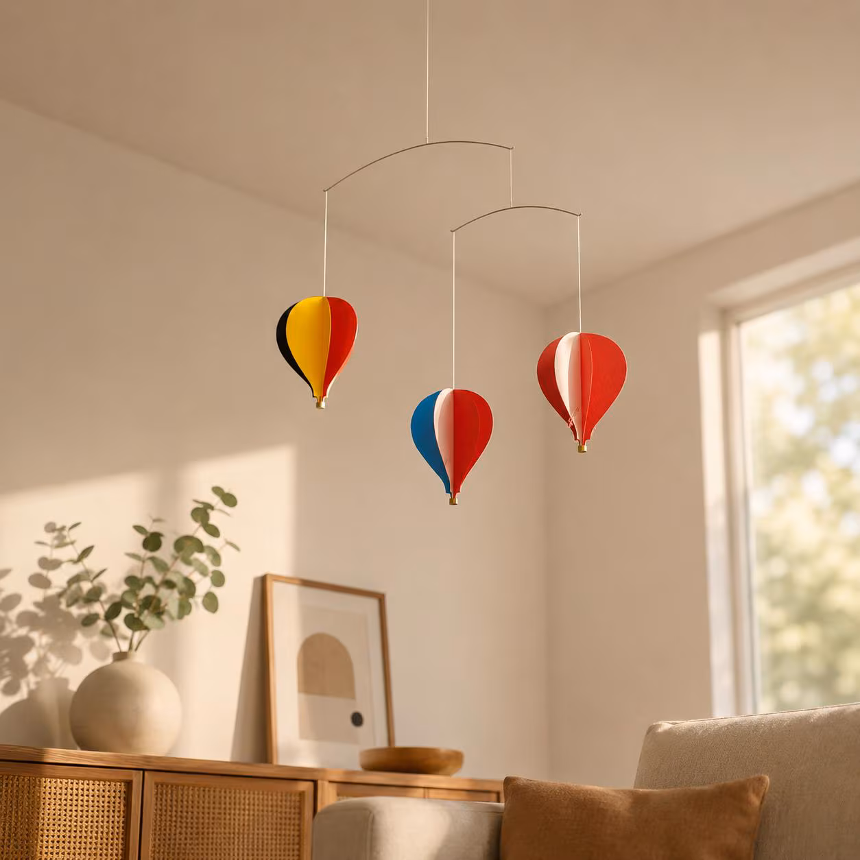 Danish Design Hot Air Balloon Mobile, Multicolored Nursery Ceiling Decor