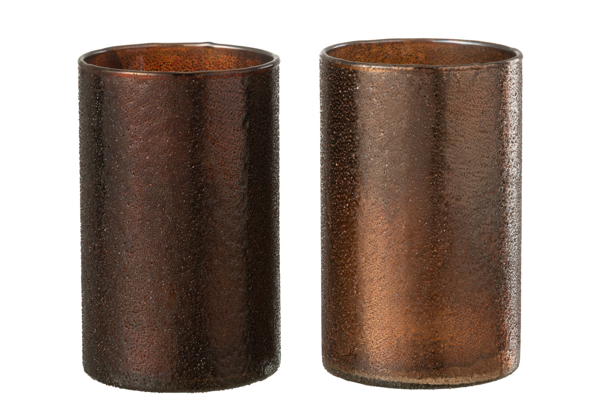 J-Line windlicht Spiegel - glas - koper/rood - large - 2 stuks