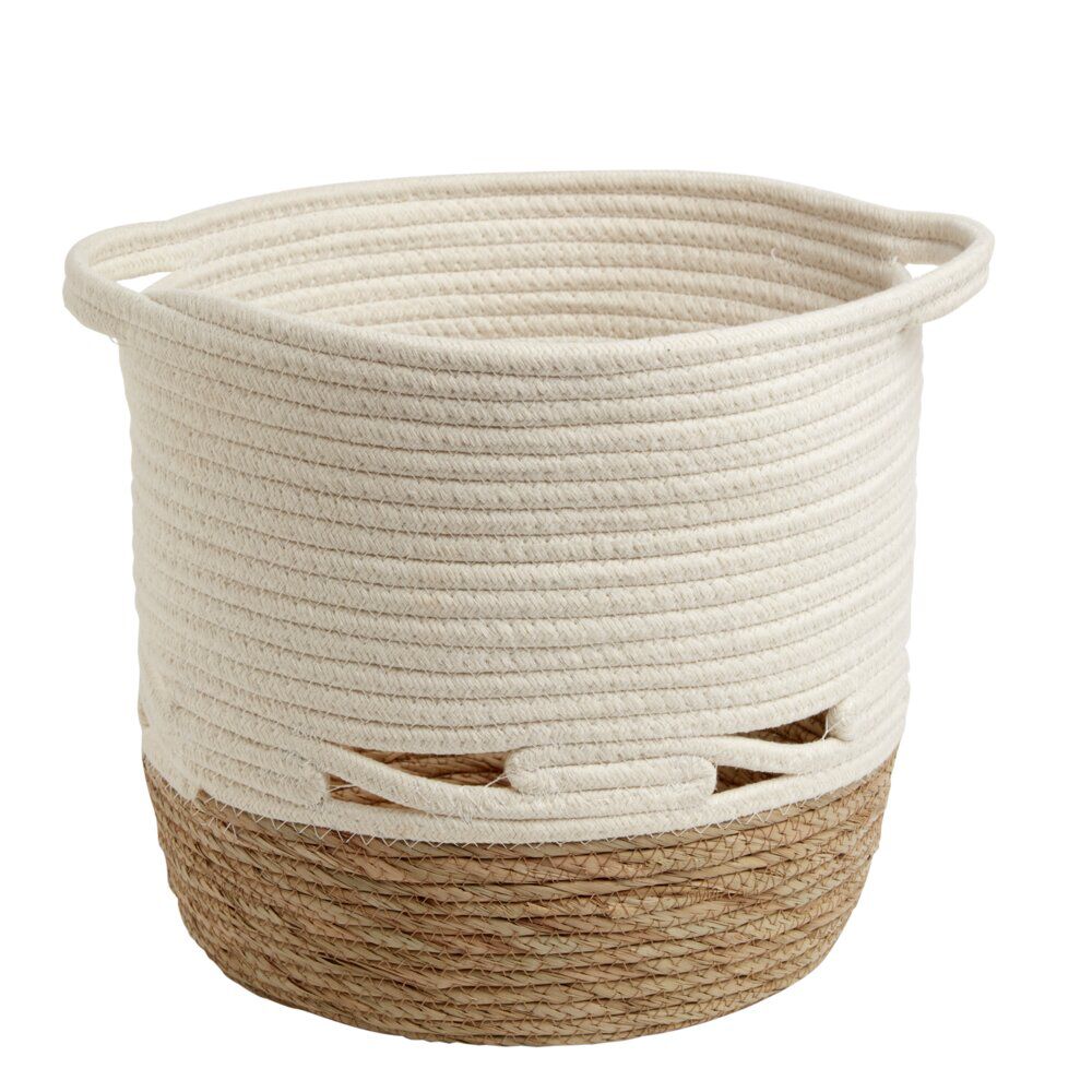 Panière coton jute blanc cassé et naturel grand modèle Ø30xH27cm