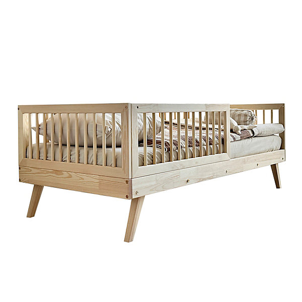 Lit 90x200 barrière haute et sommier inclus pieds 20 cm Maylis Bois