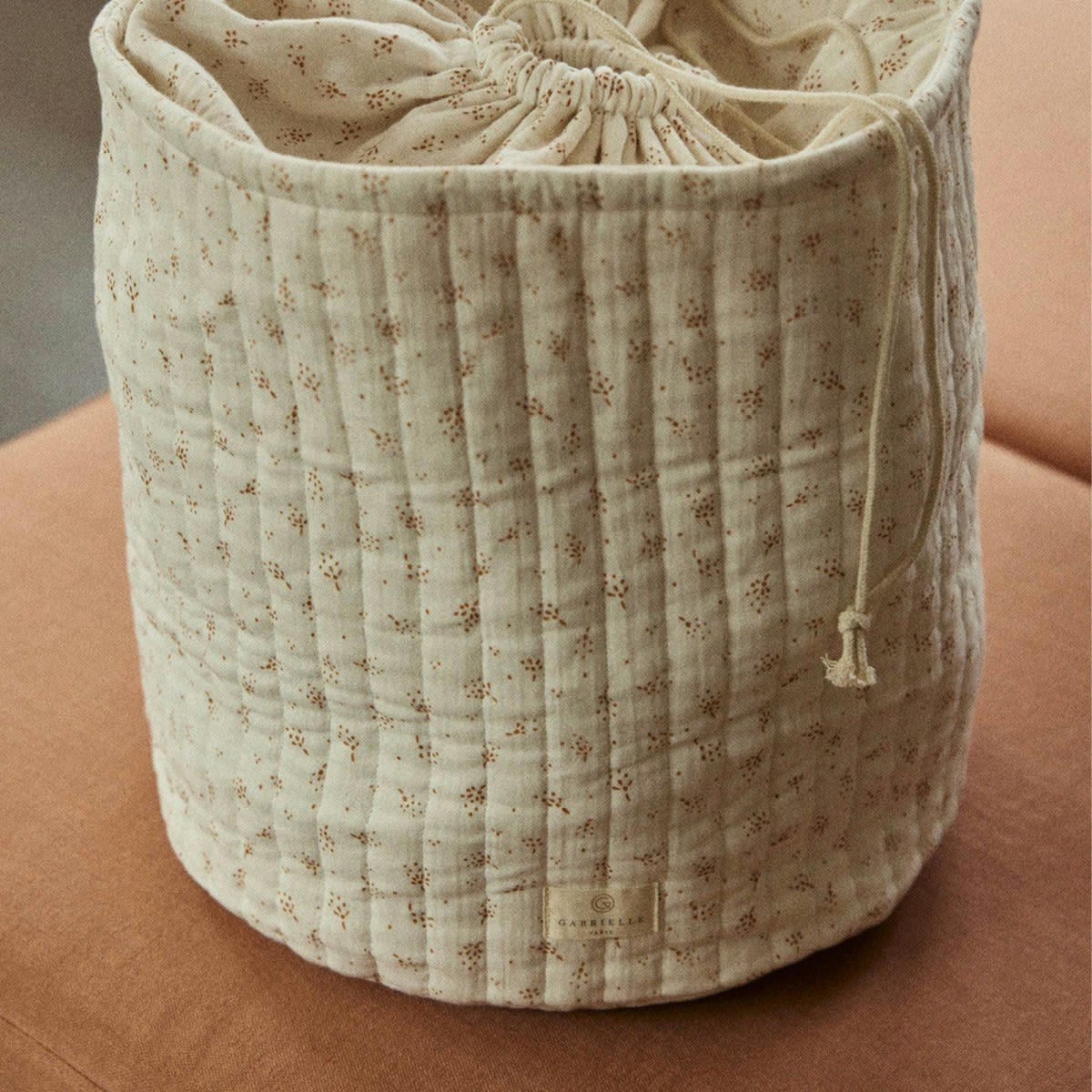 GREEN & KIDS - Grand pochon en gaze de coton imprimé crème