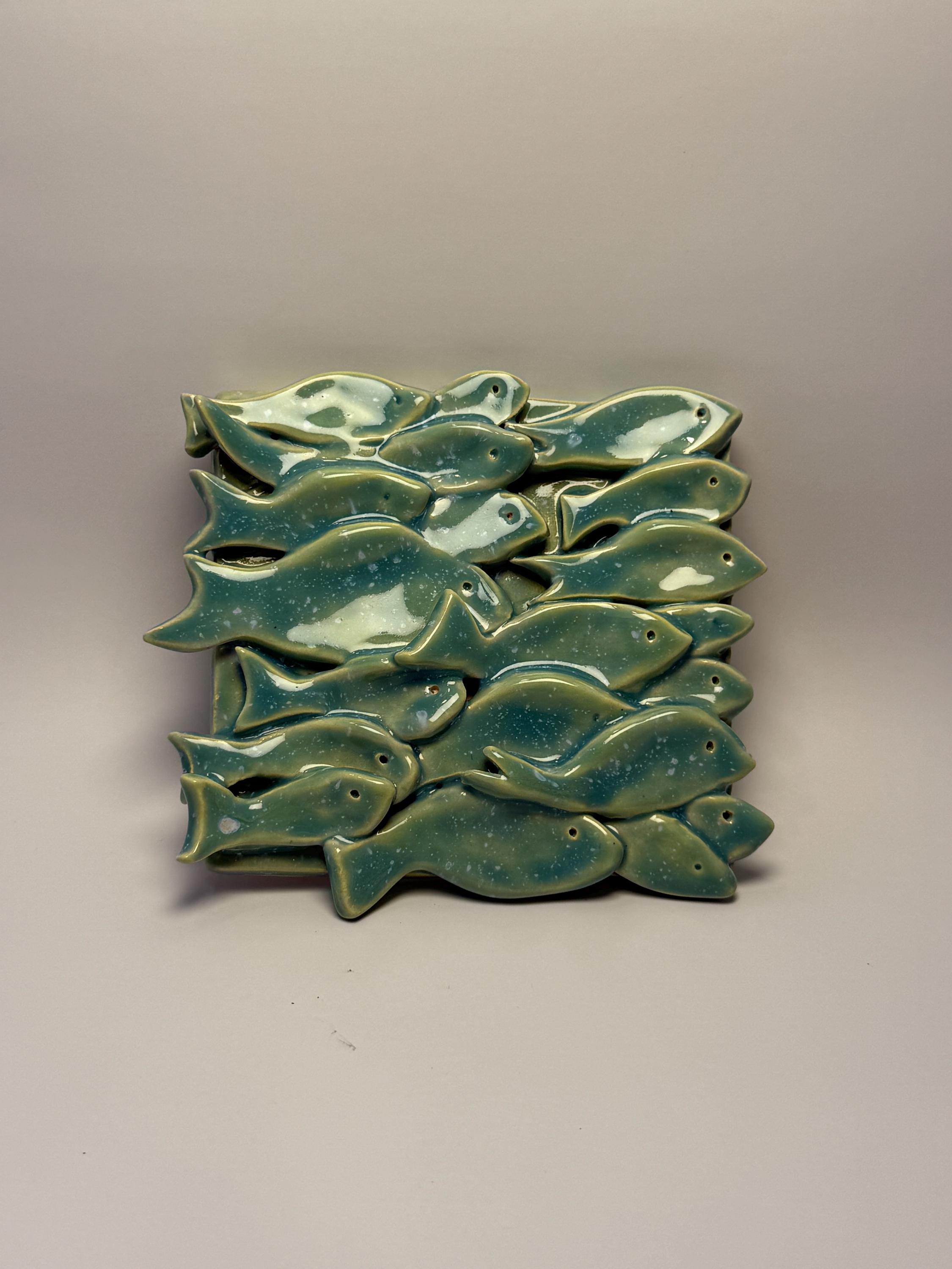 Ceramic Drain Cover, Teal Green Fish, Coastal Bathroom Decor, Ocean Inspired Shower Accessory