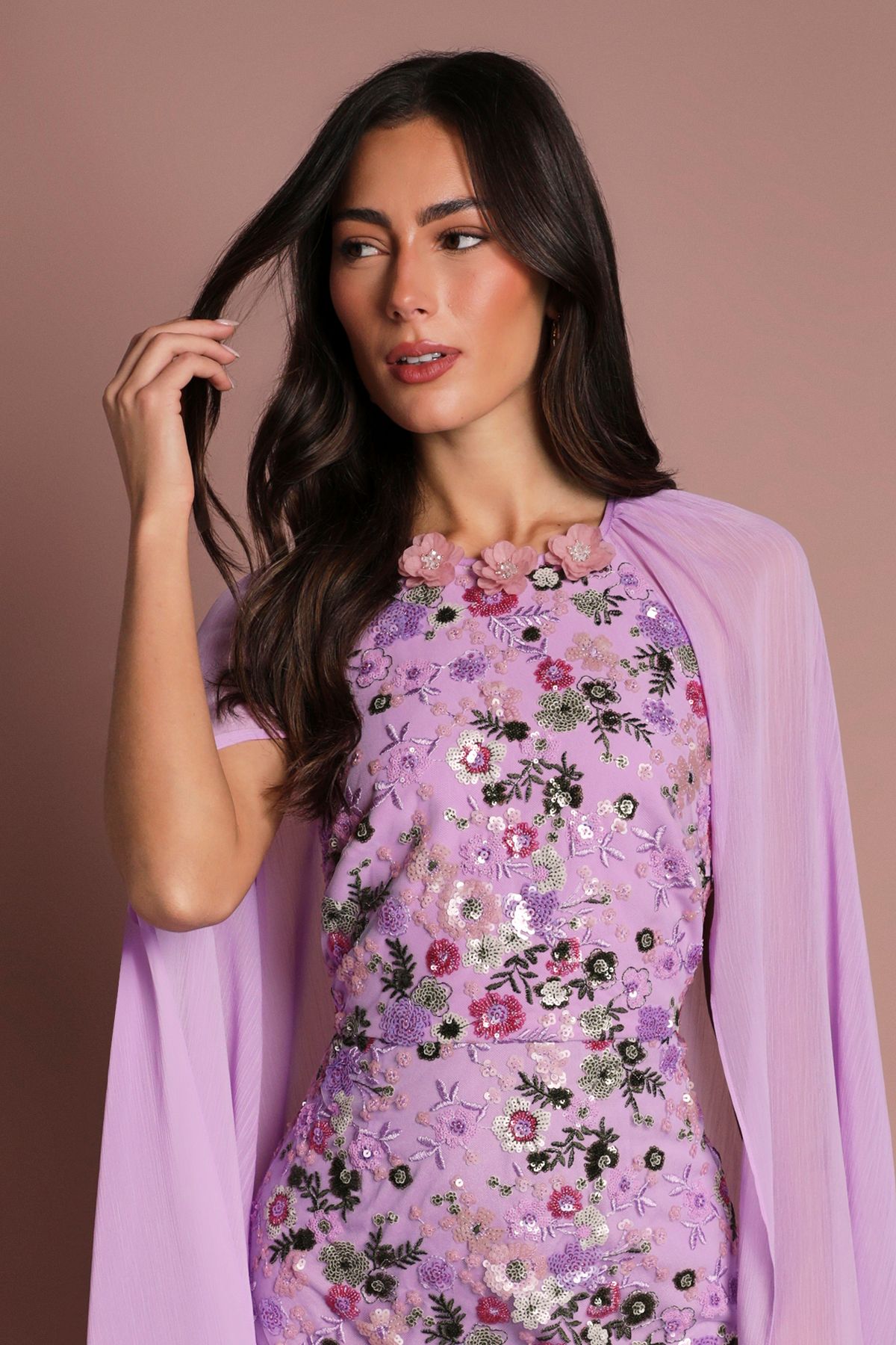 Coast Coast Muse Embroidered Mesh Cape Maxi Dress