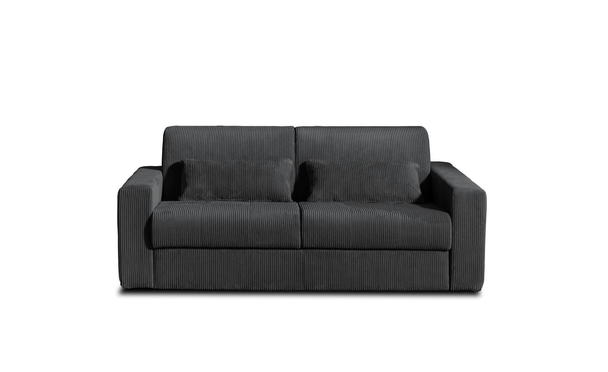 SACHA - Canapé droit convertible 3 places en velours côtelé gris foncé